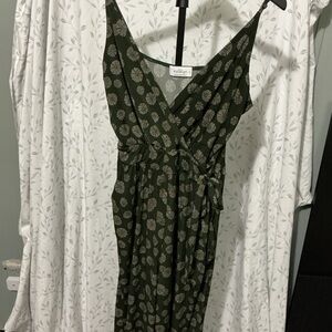 Kaileigh Dark Olive Green Floral Print Wrap Top